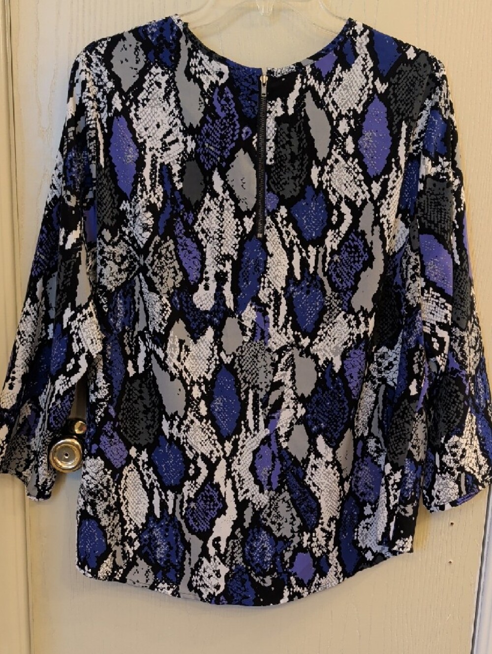 Investments Women’s Purple Snake Print Blouse Size 1X 3/4 Sleeve Career Top - Picture 2 of 11